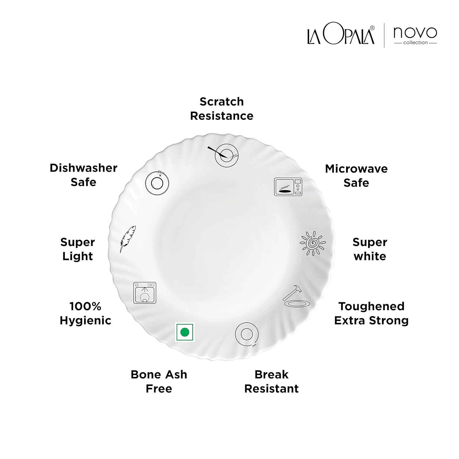 La Opala Novo Collection Opal Glass Crockery | Quarter Plate Set of 6 | Scarlet Blooms Design | Plates for Snacking & Gifting | Microwave Safe | 100% Vegetarian | Extra Strong | Super Light & White