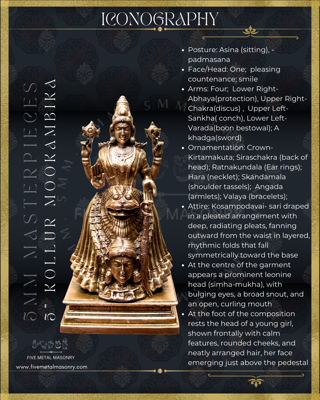 Kollur Mookambika  Panchaloha Bronze Icon - 5"-  Masterpieces Collection