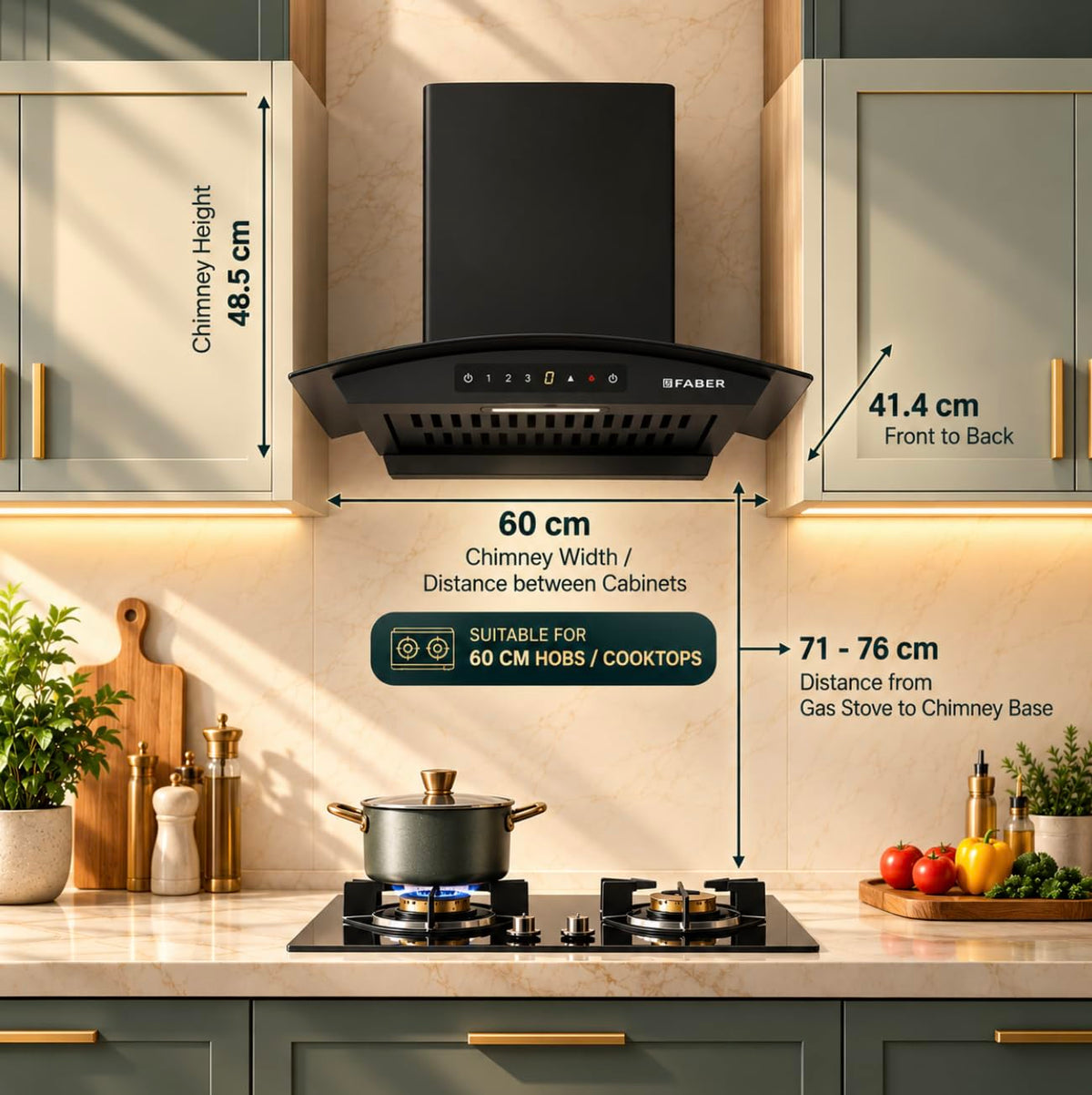 Faber Agile 60cm 1500m³/hr BLDC Autoclean Curved Shape Chimney | Built In Oil Collector | Touch & Gesture Control | 8Yr 