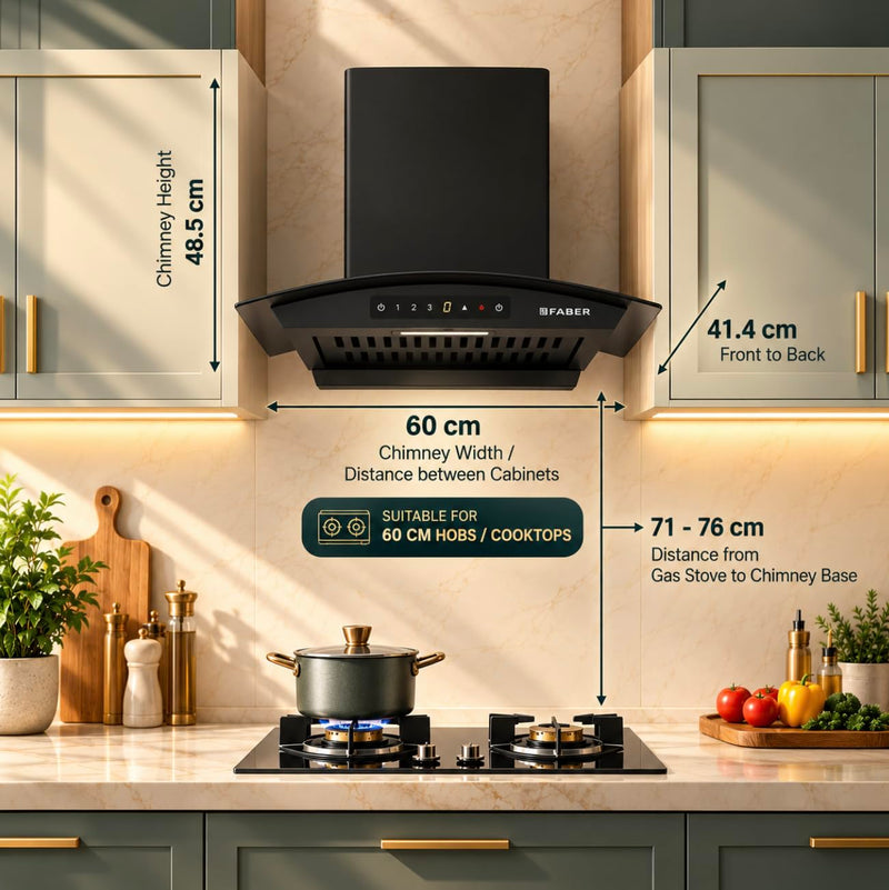 Faber Agile 60cm 1500m³/hr BLDC Autoclean Curved Shape Chimney | Built In Oil Collector | Touch & Gesture Control | 8Yr 