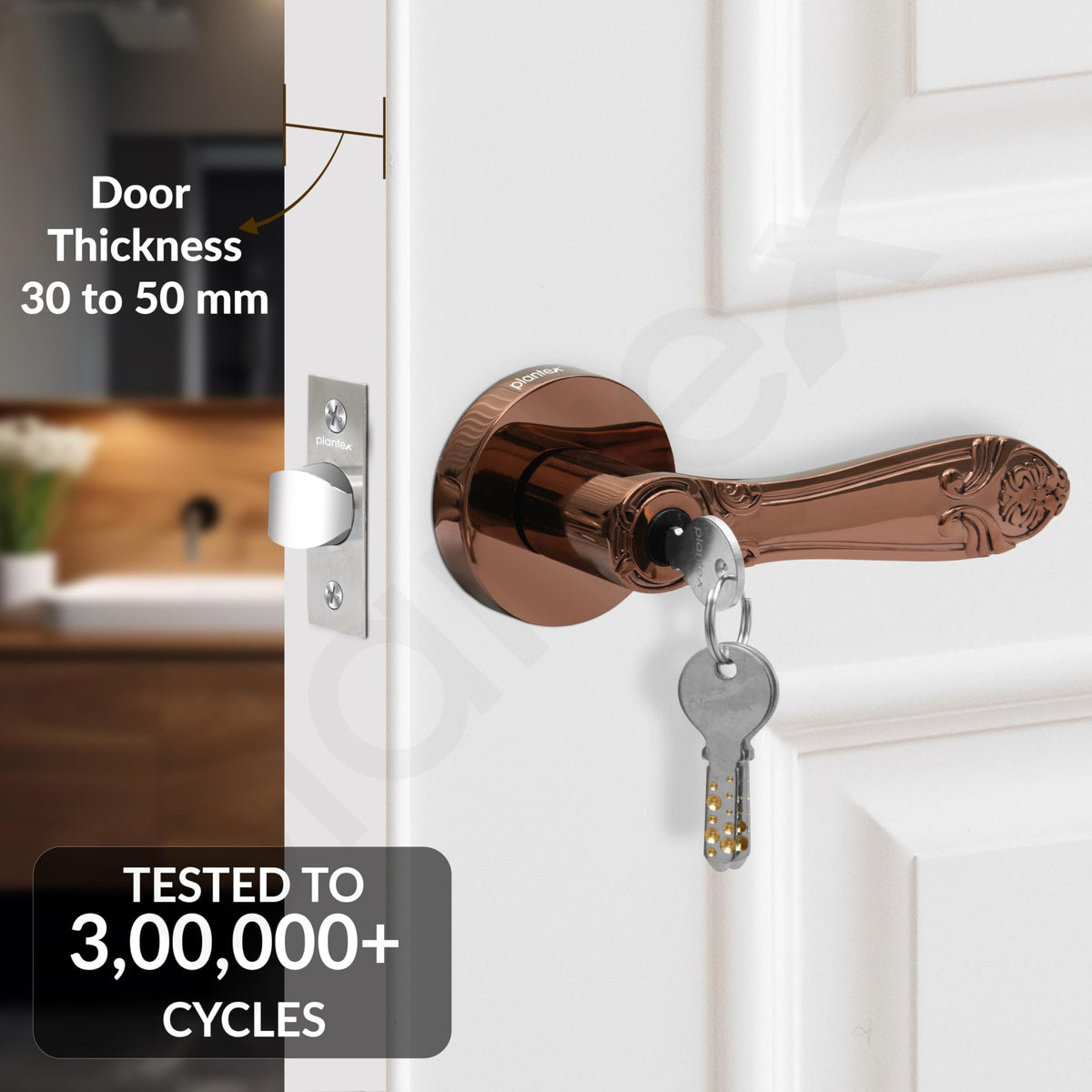 Plantex Premium Door Lock for Home/Mortise Lock for Door/Main Door Lock with 3 Key - (Rose Gold)-2