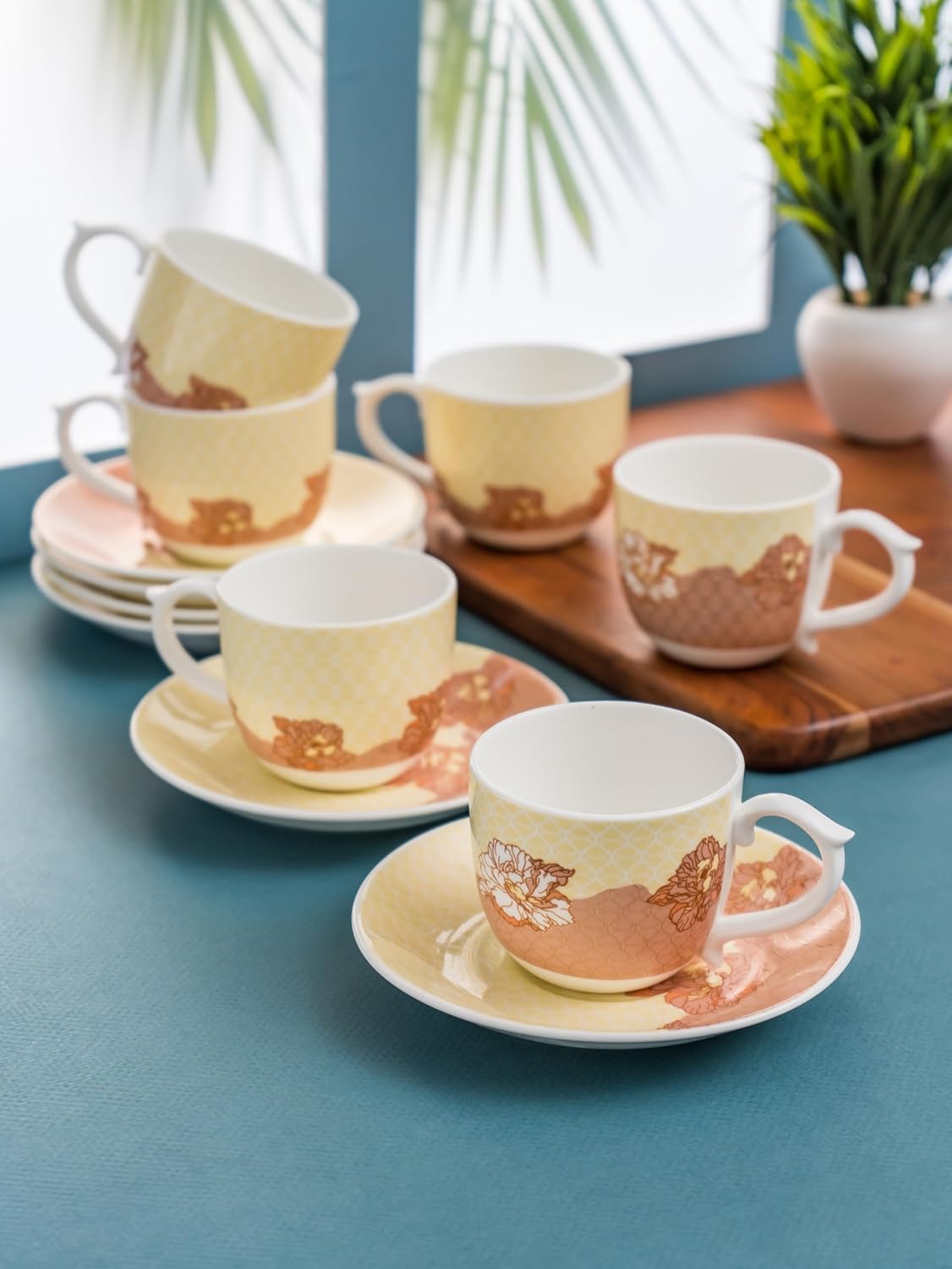 Clay Craft Fine Ceramic Maharani Super S303 Cup & Saucer Set of 12 (6 Cups + 6 Saucers) - 180 ml Each