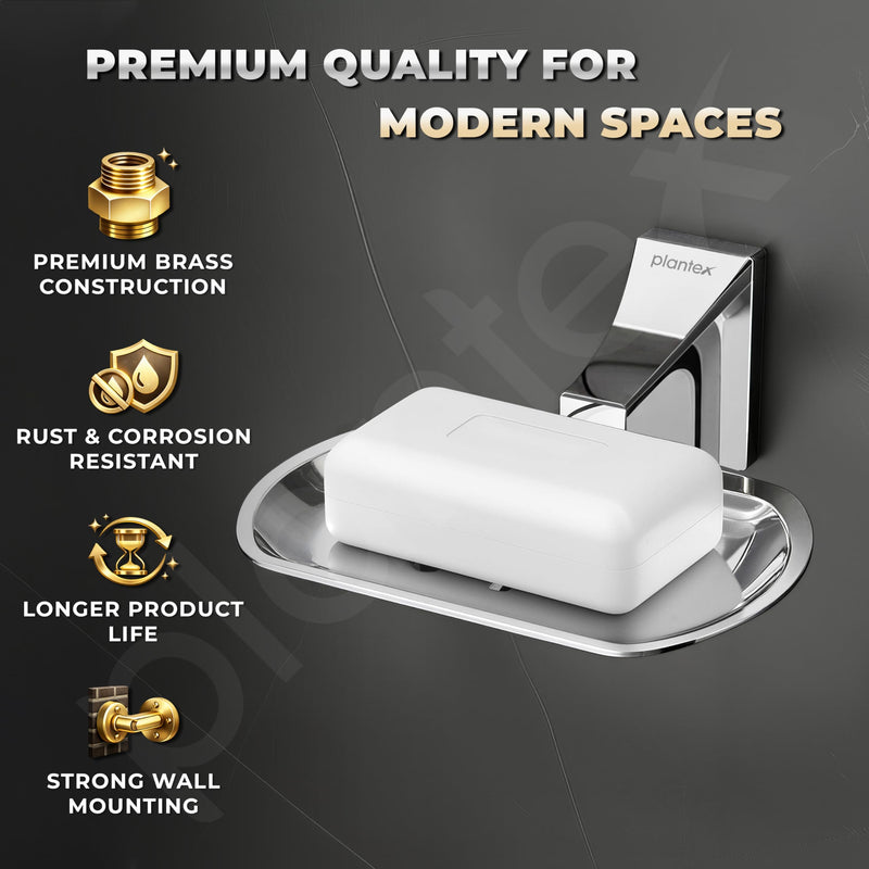 Plantex Soap Holder for Bathroom/Pure Brass Single Soap Dish/soap Stand/Soap Bar/Soap Case/Bathroom Accessories - Pack of 1 (APS-DL-03, Chrome)-2