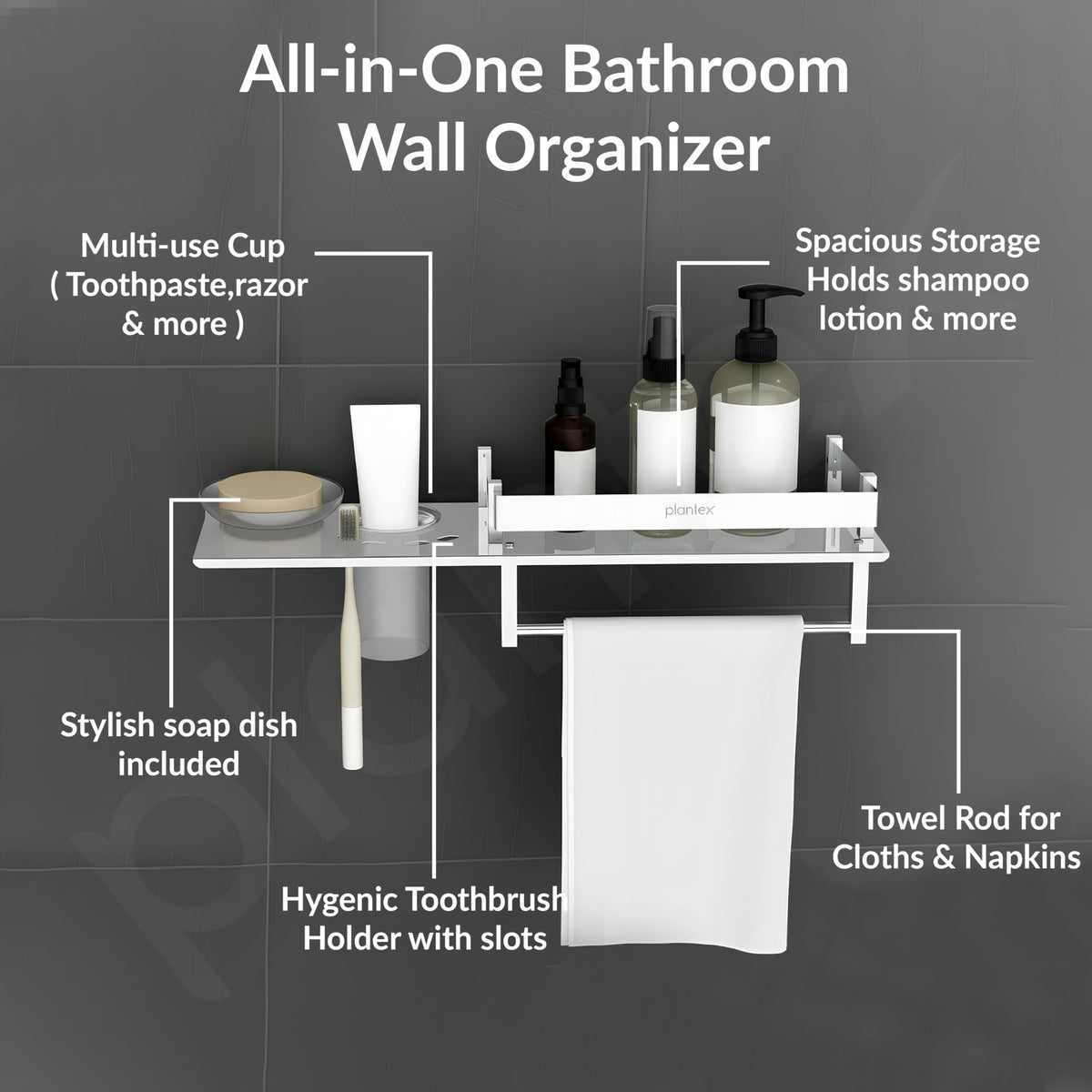 Plantex Stainless Steel 4in1 Multipurpose Bathroom Shelf/Bathroom Steel Rack with Soap Dish, Towel Rod and Tumbler Holder-Chrome (18x5 inches)-2