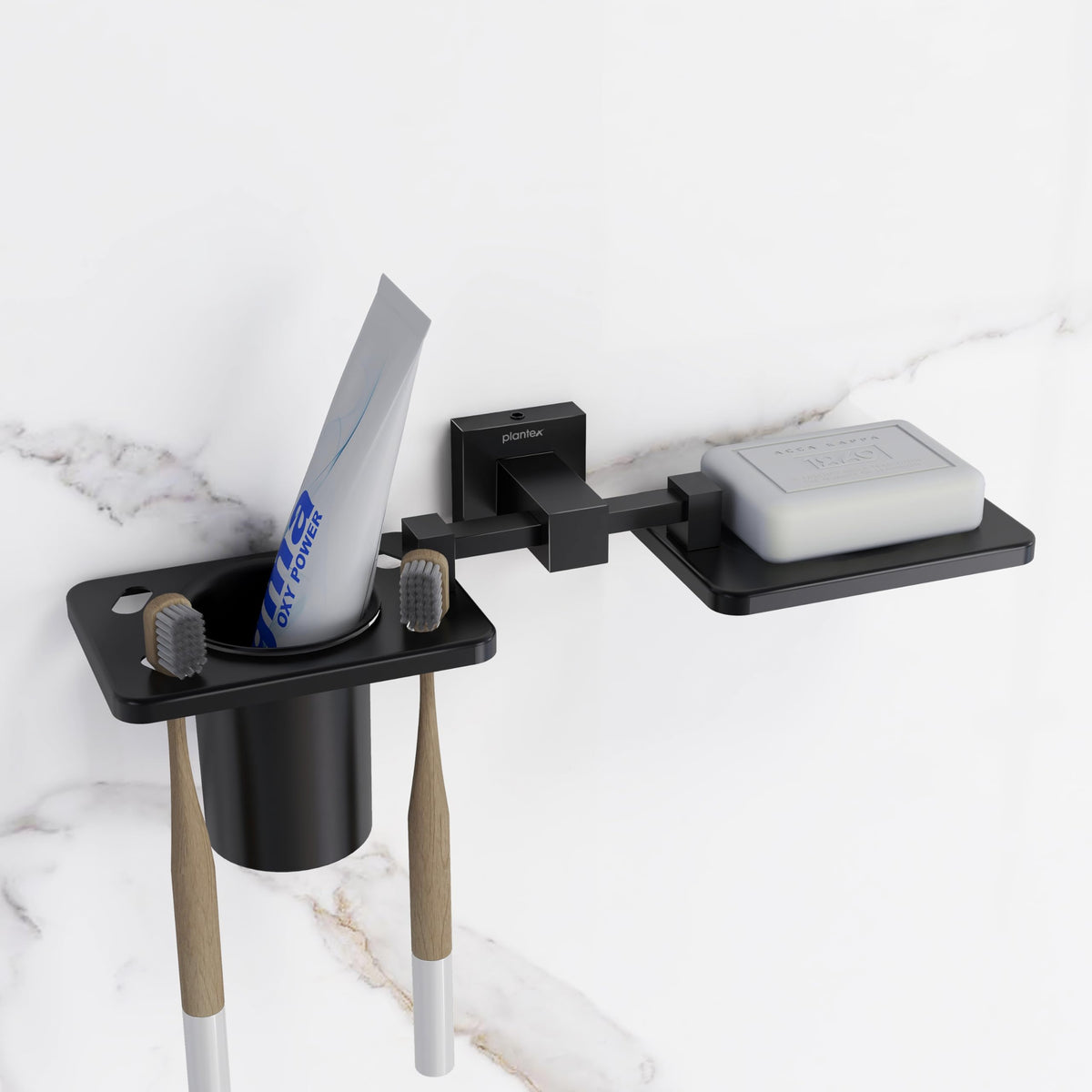 Plantex 304 Grade Stainless Steel 2in1 Soap Dish with Tooth Brush Holder/Soap Stand/Tumbler Holder/Bathroom Accessories - Wall Mount (Matt Black)-1