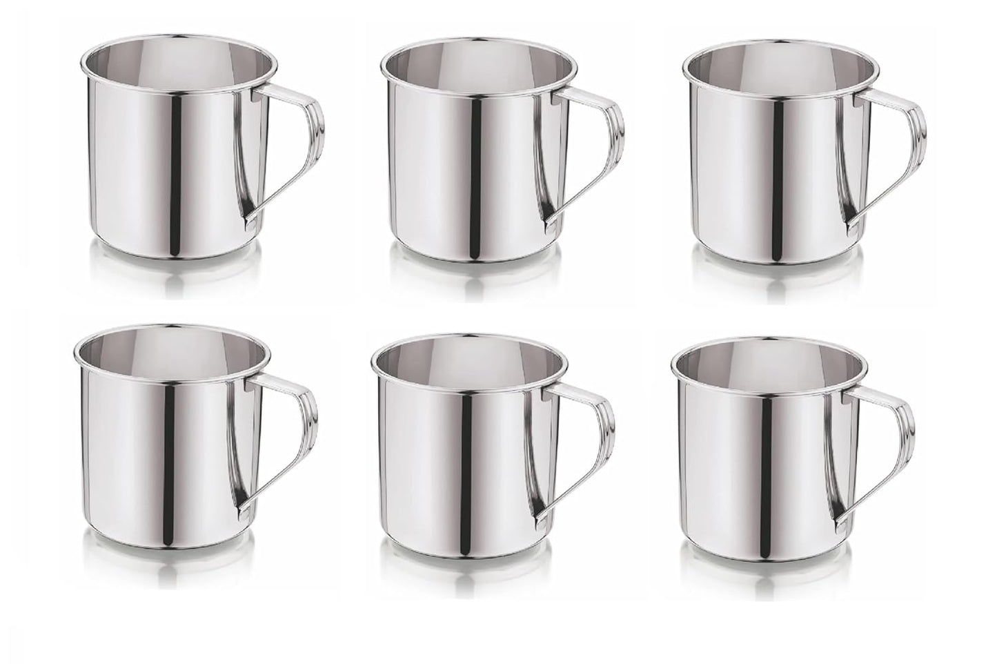 Dynore Stainless Steel Set of 6 Pcs Multipurpose Usage Mug/Tea/Coffee Serving Mug- 300 ml Silver