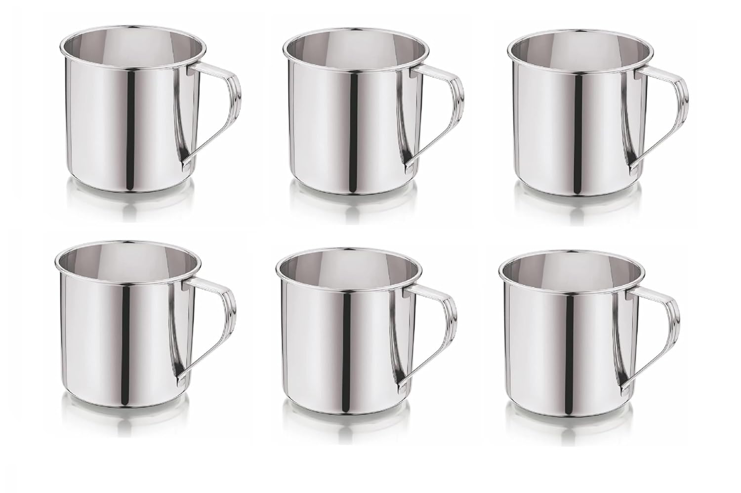 Dynore Stainless Steel Set of 6 Pcs Multipurpose Usage Mug/Tea/Coffee Serving Mug- 300 ml Silver