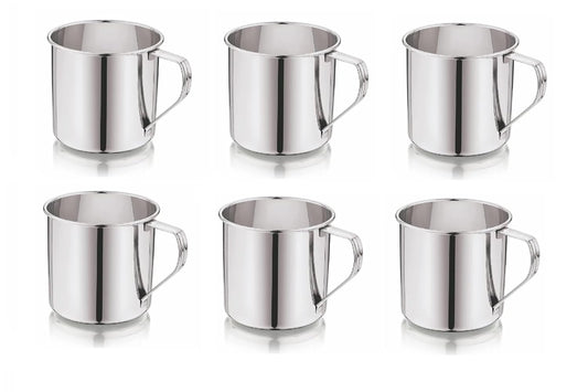 Dynore Stainless Steel Set of 6 Pcs Multipurpose Usage Mug/Tea/Coffee Serving Mug- 300 ml Silver