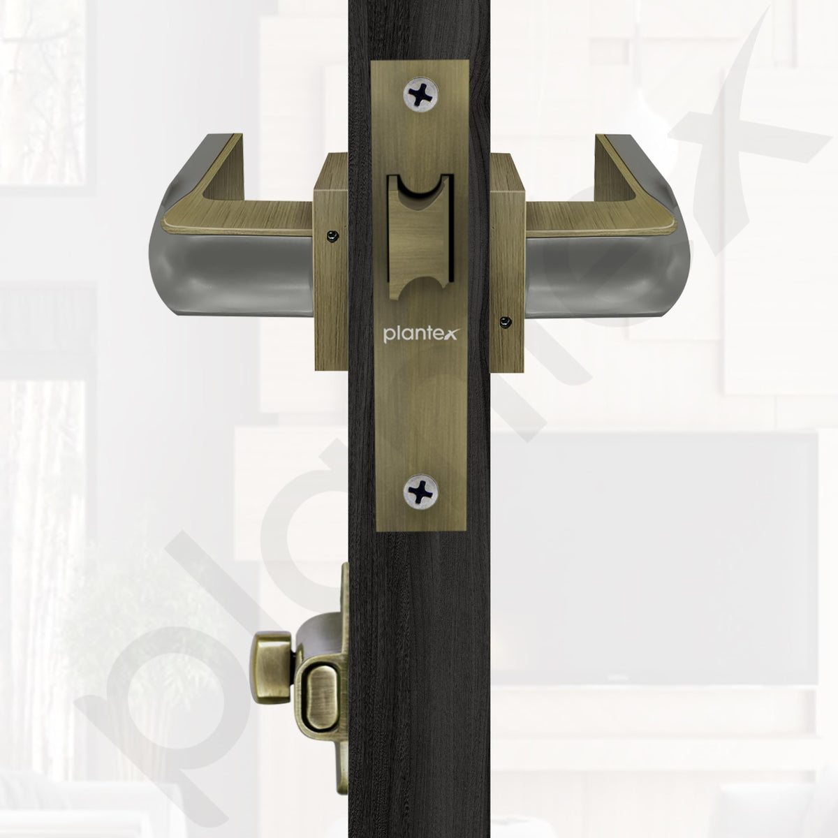 Plantex Heavy Duty Door Lock Bathroom Door Lock/Mortise Keyless Handle Set for Home/Bathroom/Store Room/Balcony/Office with Baby Latch (7086 “ Brass Antique/Satin Black)-5