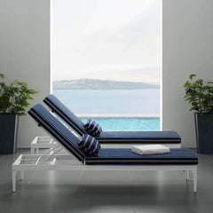 Mick Outdoor Swimming Poolside Lounger (White + Navy Blue ) Set of 2