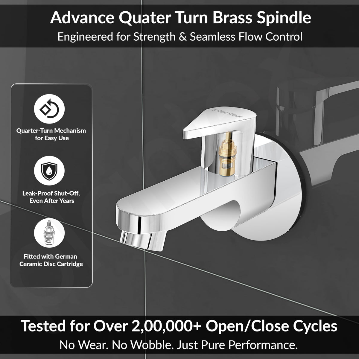 Plantex Pure Brass PAC-1802 Bib Cock Water Tap with Water Saving Aerator/Bib Tap with Brass Wall Flange and Teflon Tape-7 Year Warranty (Mirror Chrome Finish)-3