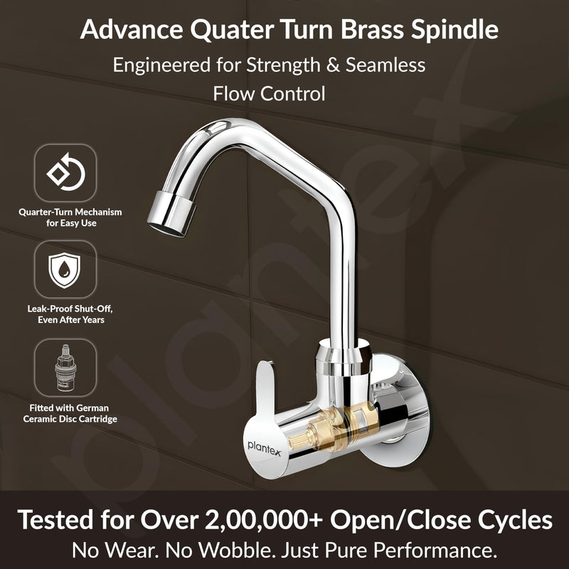 Plantex Pure Brass Kitchen Sink Tap with 360° Extended Swivel Spout/Basin Tap with Water Saving Aerator/Sink Tap for Kitchen Basin with Brass Wall Flange-7 Year Warranty (FLO-810- Chrome)-3