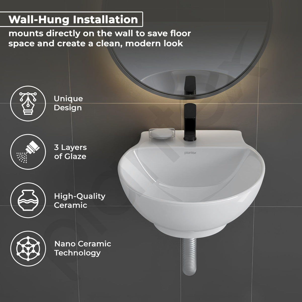 Plantex Ceramic Wash Basin/Basin for Bathroom/Washbasin with 10 Years Glaze Warranty by Plantex/Bathroom Sink for Hotel, Living Room (Glossy White/Rosy - 12 x 12.5 x 5 Inch)-2