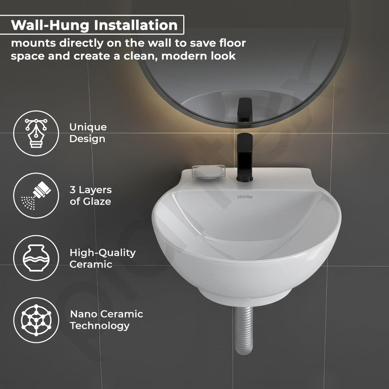 Plantex Ceramic Wash Basin/Basin for Bathroom/Washbasin with 10 Years Glaze Warranty by Plantex/Bathroom Sink for Hotel, Living Room (Glossy White/Rosy - 12 x 12.5 x 5 Inch)-2