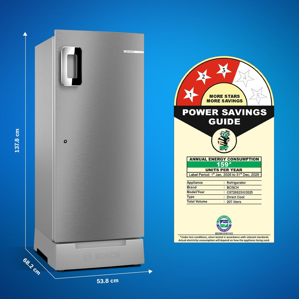 Bosch 207 L, 3 star, Direct-Cool Single Door Refrigerator (CST20S23VI)-3