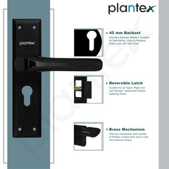 Plantex Heavy-Duty Door Lock Set - Main Door Lock Plate Handle Set/6-Lever Mechanism Mortise Locks with 3 Keys/Brass Locks Body & Cylinder (PTP-012- Black)-6