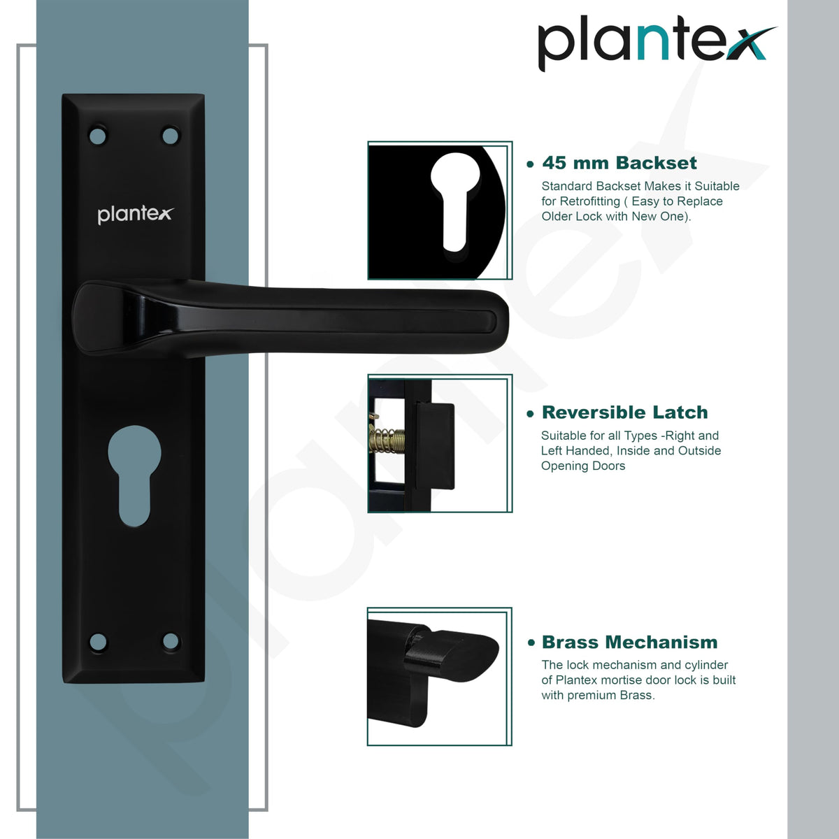 Plantex Heavy-Duty Door Lock Set - Main Door Lock Plate Handle Set/6-Lever Mechanism Mortise Locks with 3 Keys/Brass Locks Body & Cylinder (PTP-012- Black)-6