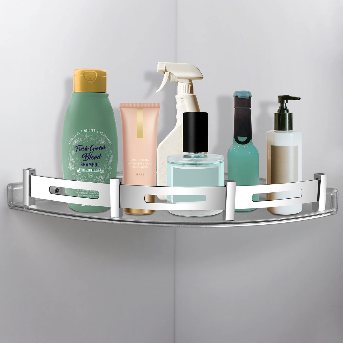 Plantex Bathroom Corner Shelf for Wall Plastic/Unbreakable Corner Stand for Bathroom with Stainless Steel Railings/Bathroom Accessories (9x9 inches, Transparent)-1