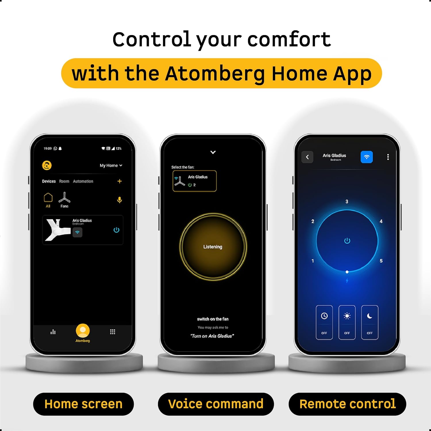 atomberg Aris Gladius Smart 900mm BLDC Ceiling Fan with IoT & Remote | BEE 5-Star| Advance Air+ Technology | Silent Operation | Energy Efficient | Free Installation | 5 Year Warranty (Pearl White)