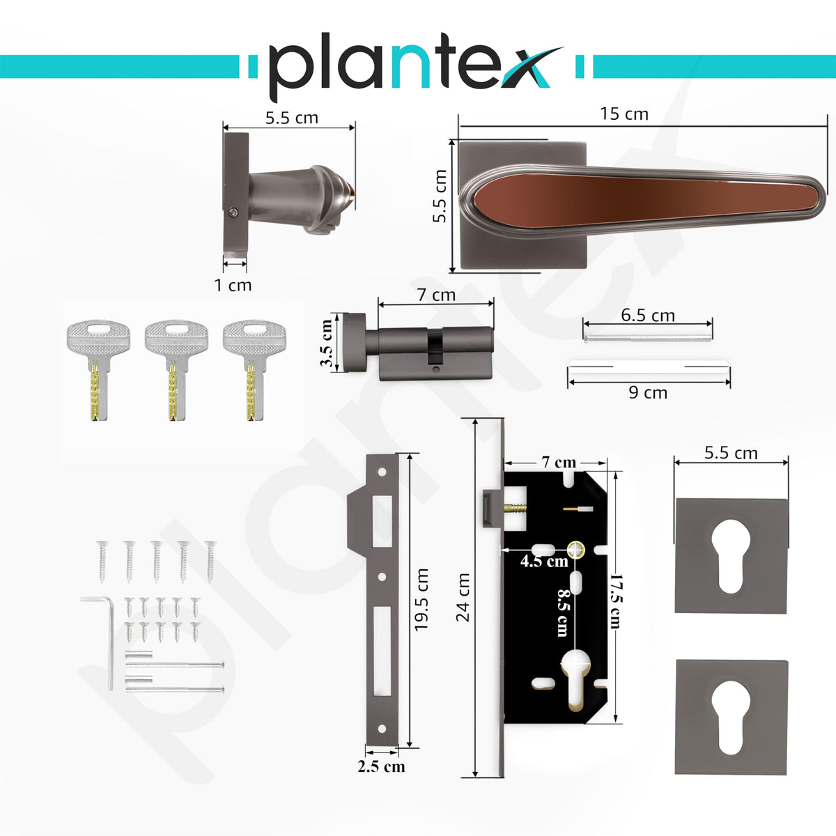 Plantex Main Door Lock/Mortise Lock for Doors - Robust Door Lock Handle for Home with Brass Lock Body & Cylinder (PT-014, Satin Black & Rose Gold)-3