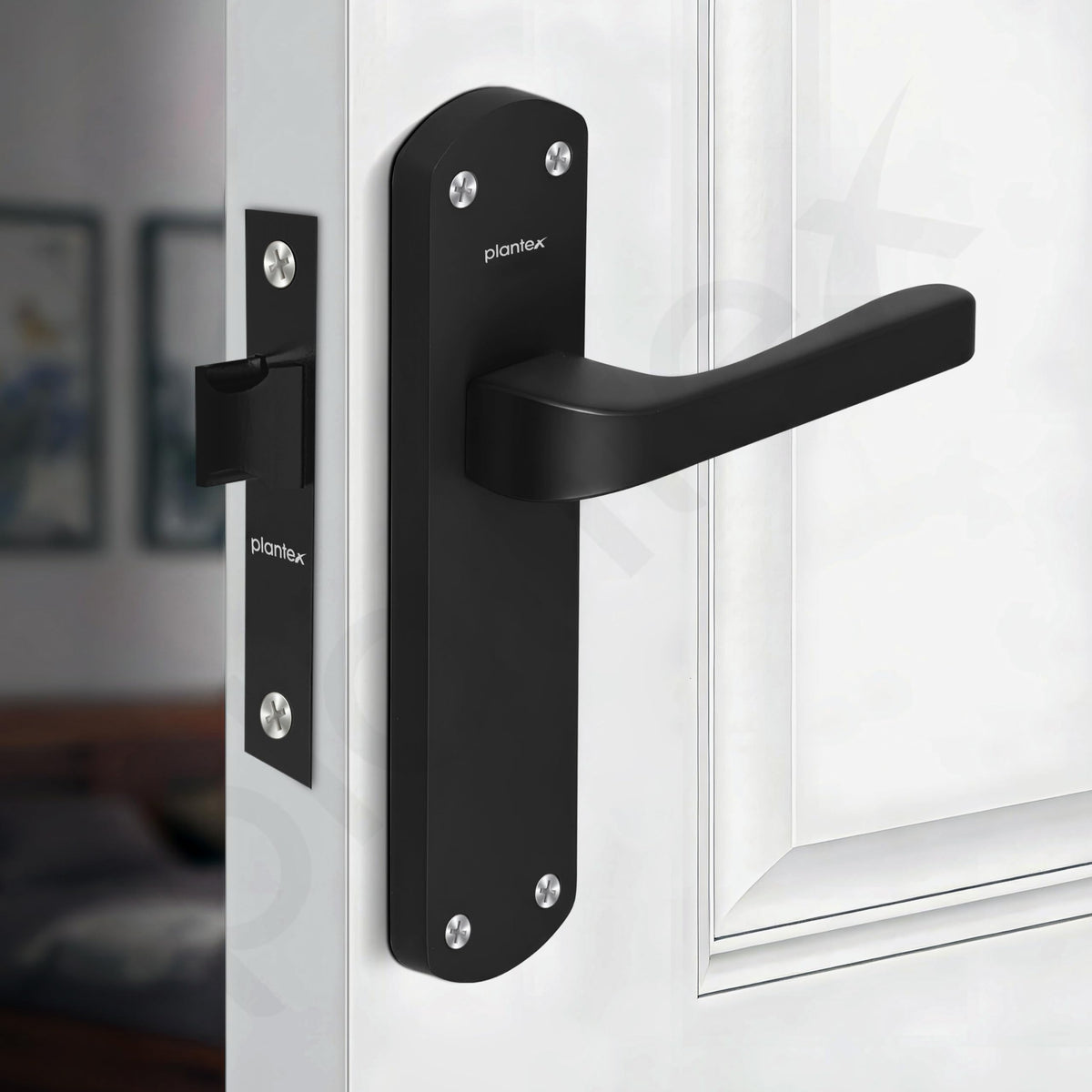 Plantex Heavy Duty Bathroom Door Lock/Mortise Handle Lock/8inch Keyless Plate Handle Set for Home/Bathroom/Store Room/Balcony/Office with Baby Latch (8132- Z-Black)-4