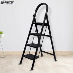 Plantex Cheston Premium GI Steel Foldable 4 Step Ladder for Home/Wide Anti Slip Steps (Black)