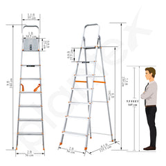 Plantex Legend Aluminium Folding 7 Step Ladder for Home - 7 Step Anti Skid Ladder/Wide Step Ladder (Orange-Silver)-3