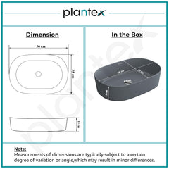 Plantex Ceramic Wash Basin for Bathroom/Oval Table Top Basin/Countertop Vessel Sink for Home/Hotel (22 x 14 x 6 inch - Cloud Grey)-3