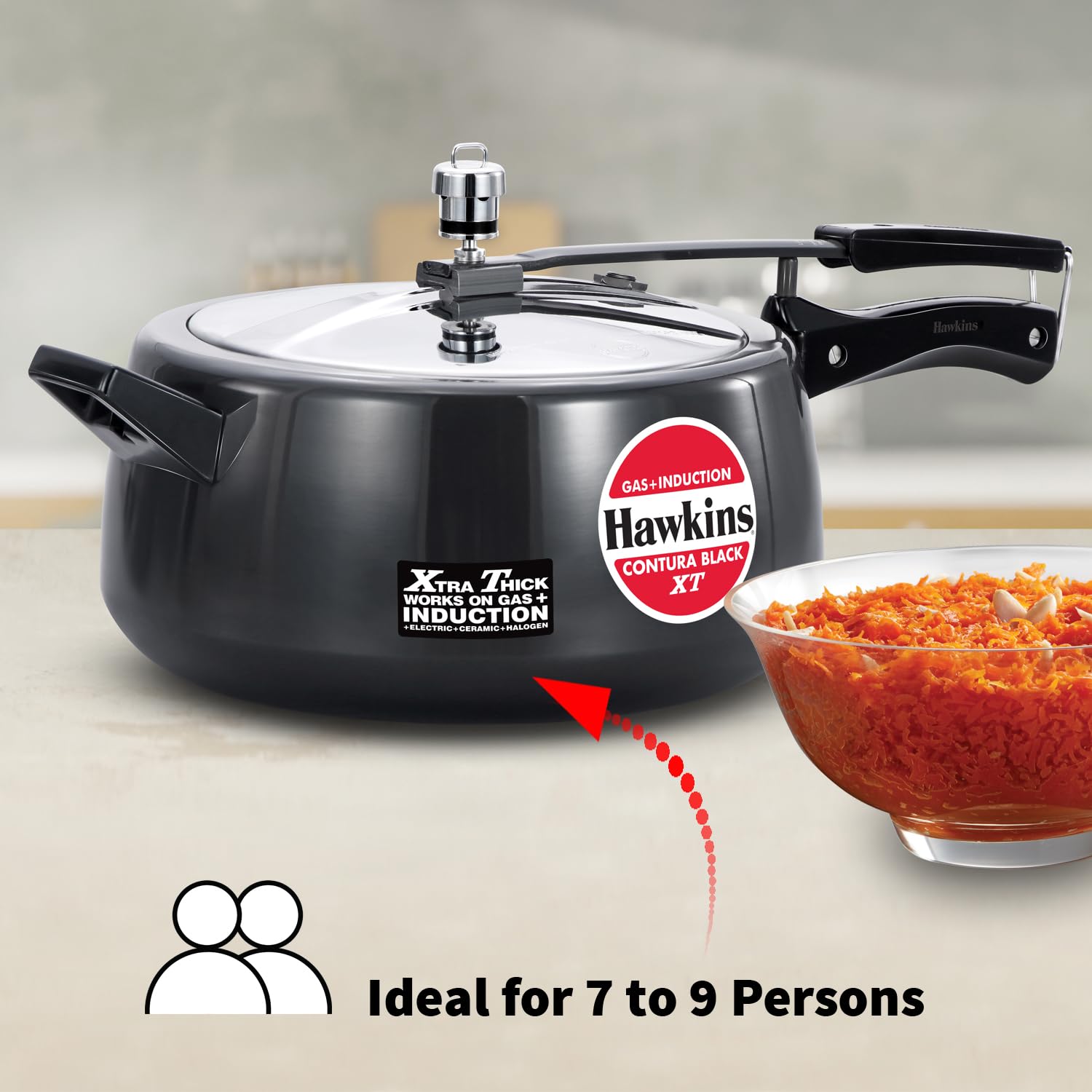 Hawkins 6.5 Litre Contura Black XT Pressure Cooker, Hard Anodised Inner Lid Cooker, Induction Cooker, Black (CXT65)