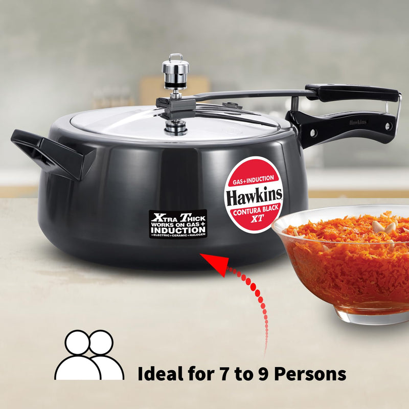 Hawkins 6.5 Litre Contura Black XT Pressure Cooker, Hard Anodised Inner Lid Cooker, Induction Cooker, Black (CXT65)