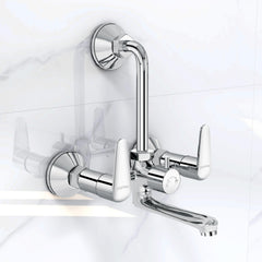 Plantex Pure Brass Wall Mixer for Bathroom 2 in 1 with L-Bend Connector/Tap Mixer/Nickel Chrome Mirror Finish Mixture Tap with Water Saving Aerotor - (DOL-2320-Chrome)-1