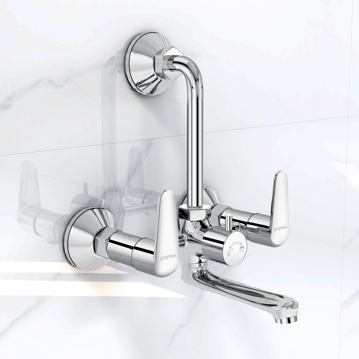 Plantex Pure Brass Wall Mixer for Bathroom 2 in 1 with L-Bend Connector/Tap Mixer/Nickel Chrome Mirror Finish Mixture Tap with Water Saving Aerotor - (DOL-2320-Chrome)