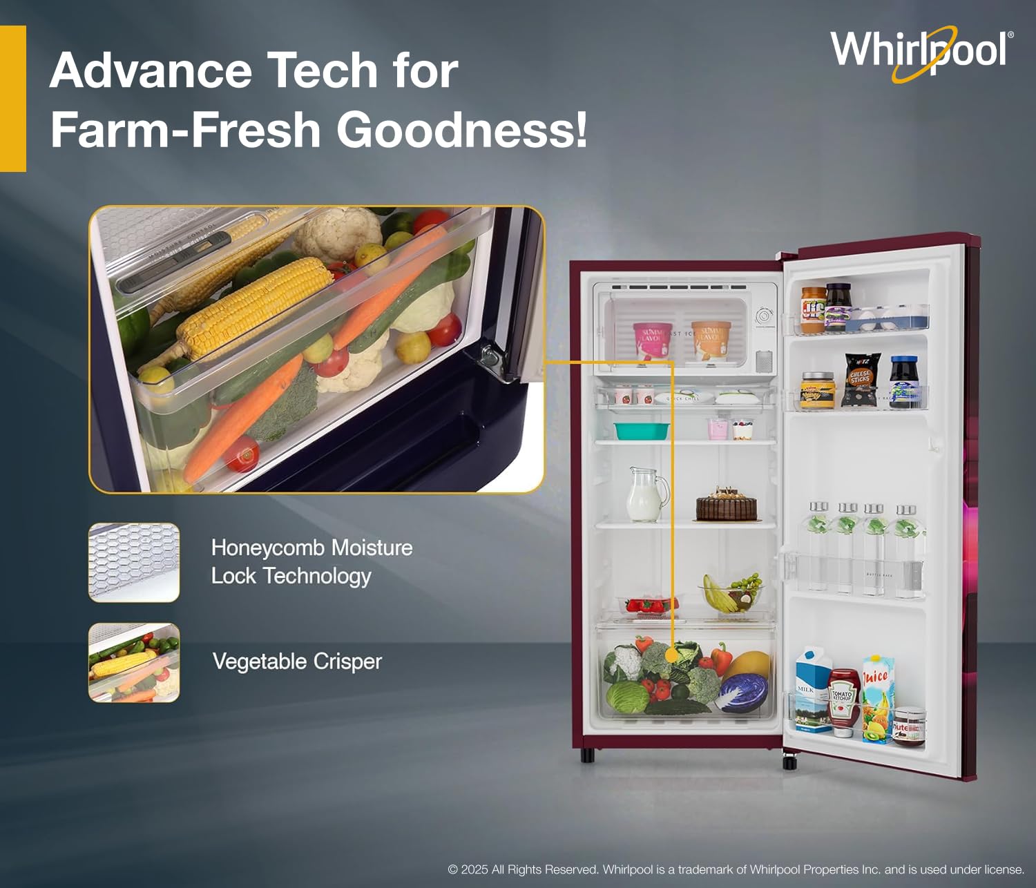Whirlpool 184 L 2 Star Direct-Cool Single Door Refrigerator (205 WDE PRM 2S WINE SERENA-Y, Red, 2026 Model)