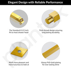 Plantex 12-Inch Shower Arm for Overhead Shower/Stainless Steel Shower Pipe/Wall Mount Bathroom Fitting with 1⁄2-Inch Thread - Pack of 1 (Gold)-3