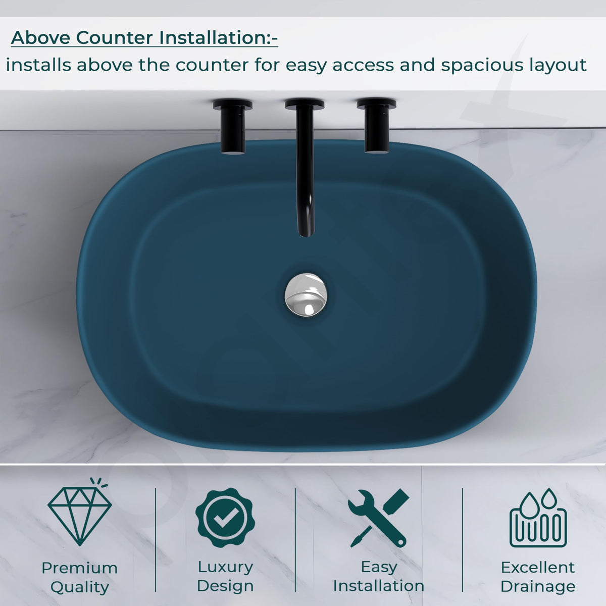 Plantex Ceramic Wash Basin for Bathroom/Oval Counter Top Basin/Tabletop Wash Basin for Home/Office(Pine Blue - 22x14x6 inch)-5