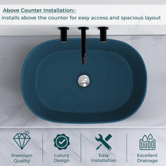 Plantex Ceramic Wash Basin for Bathroom/Oval Counter Top Basin/Tabletop Wash Basin for Home/Office(Pine Blue - 22x14x6 inch)-5