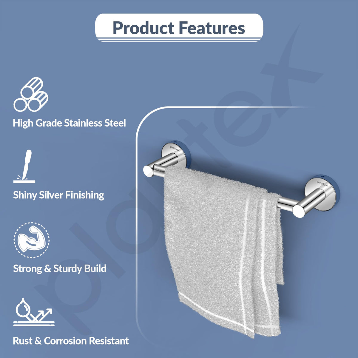Plantex Stainless Steel Towel Holder for Bathroom/12 inch Towel Bar/Single Towel Rod/Napkin Holder for Home/Bathroom Accessories - Pack of 2 (Chrome)-2