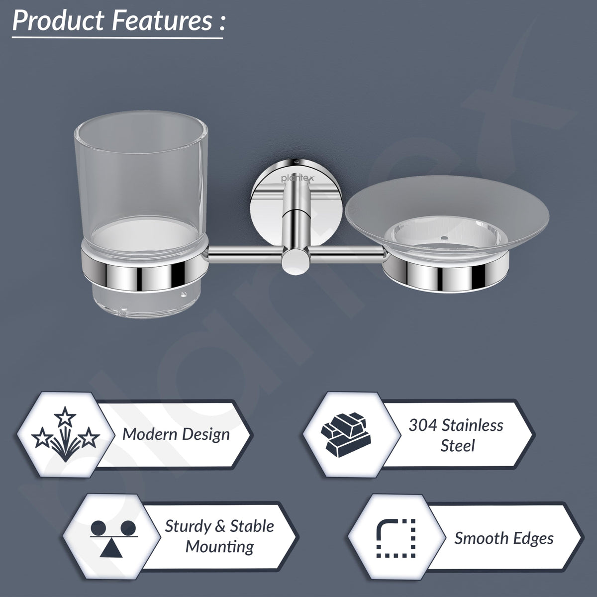 Plantex 304 Grade Stainless Steel Soap and Brush Holder Stand for Bathroom and Wash Basin/Bathroom Accessories - Oreo (Chrome)-2
