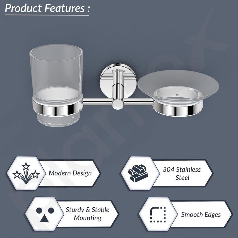 Plantex 304 Grade Stainless Steel Soap and Brush Holder Stand for Bathroom and Wash Basin/Bathroom Accessories - Oreo (Chrome)-2