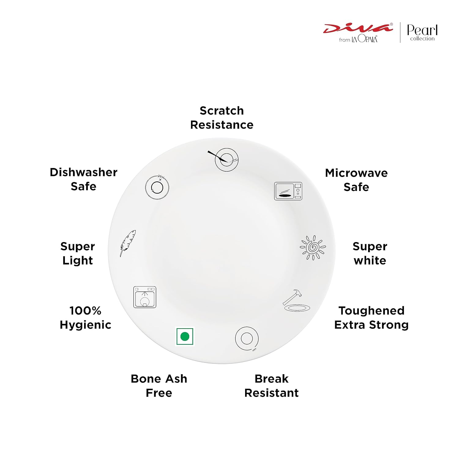 La Opala Diva, Pearl Collection Opal Glass Crockery | Cup & Saucer, Set of 12 | Silky Cluster, 160 ml | for Tea & Coffee | Microwave Safe | 100% Vegetarian | Extra Strong | Super Light | Super White