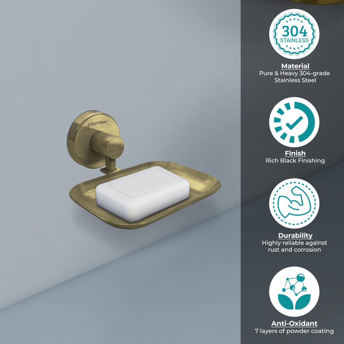 Plantex Galaxy 304 Grade Stainless Steel Single Soap Dish/Soap Stand/Soap Holder/Bathroom Accessories - (Brass Antique)-2