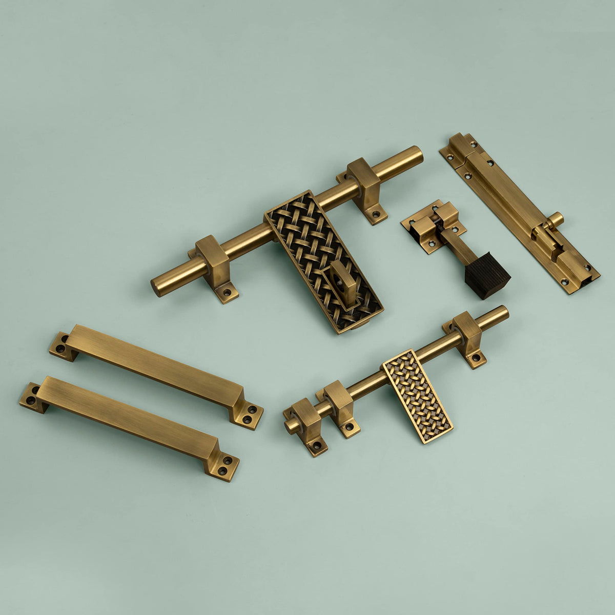 Plantex Stainless Steel Door Kit for Single Door/Door Hardware/Door Accessories (10 inch Al-Drop,8 inch Latch, 7 inch 2 Handles,7 inch Tower Bolt and 4 inch Door Stopper) - (DMAL-06-Brass Antique)-2