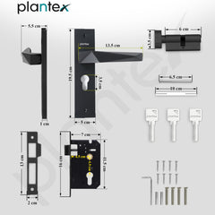 Plantex Heavy-Duty Door Lock Handle Set/6-Lever Lock Mechanism with 3 Years of Warranty/Mortise Lock with 3 Keys, Brass Lock Body & Cylinder - (Z-Black)-6