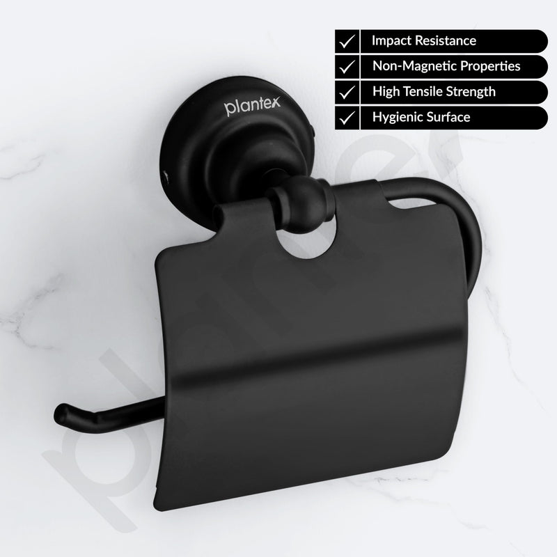 Plantex 304 Grade Stainless Steel Toilet Paper Roll Holder/Toilet Paper Holder/Tissue Roll Holder for Bathroom Accessories - Skyllo (Black)-2