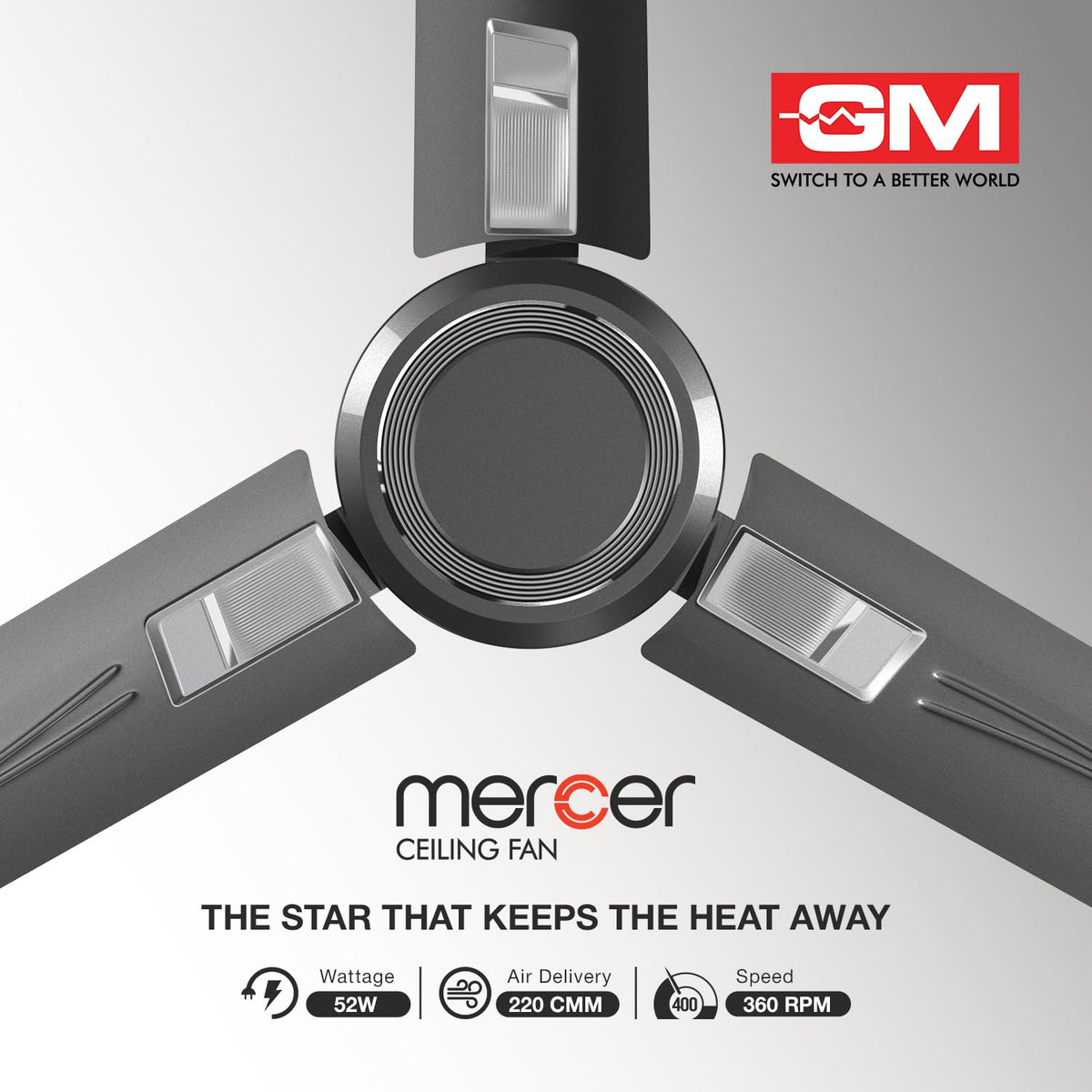 GM Mercer 1200 mm Ceiling Fan – Glorious Grey-6