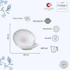 Magique by The Wishing Chair x ClayCraft : River of Flowers Coupe Pasta Plates Set of 2 | Ceramic Coupe Plates | Elegant Dinnerware for Pasta Salads Serving | Dishwasher Safe