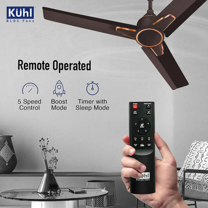 KUHL Arctis A1 1200 mm BLDC 65% Power Saving BLDC Ceiling Fan With Remote | BEE 5 Star Rated & ISI Marked | High Air Flow | 5 Year Warranty on Motor | Espresso Brown