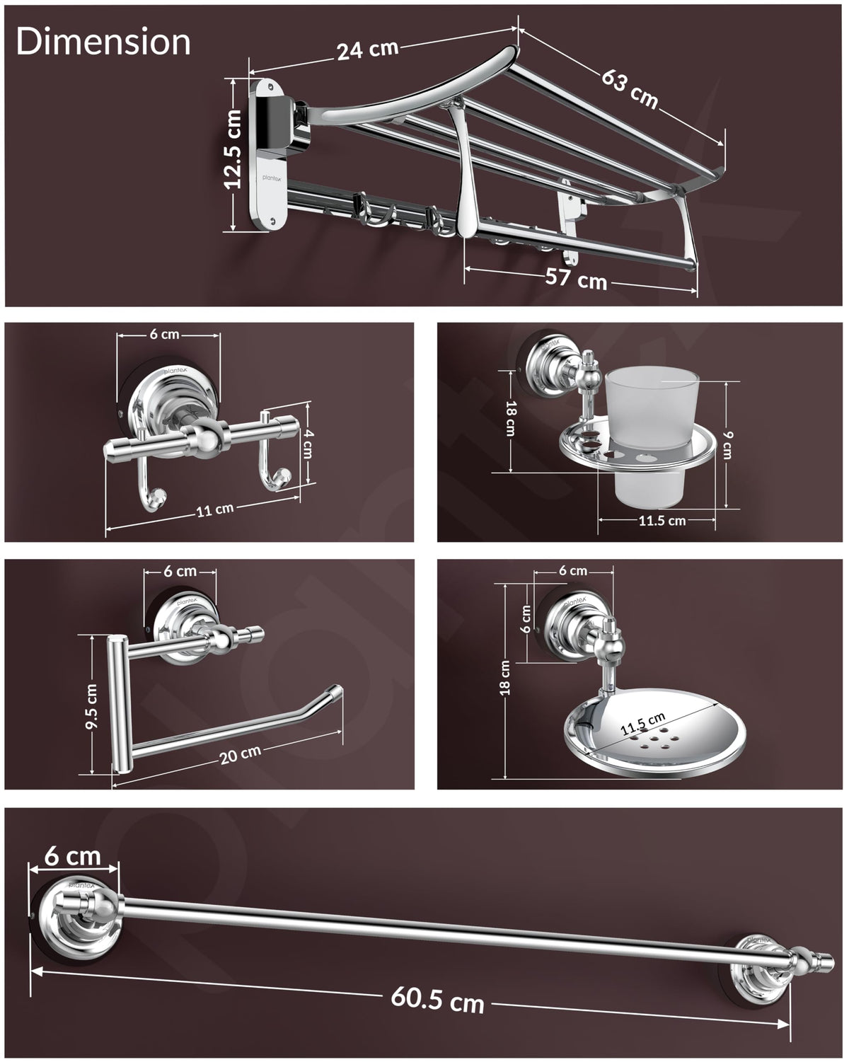 Plantex Bathroom Set - Stainless Steel Folding Towel Rack with 304 Grade Skyllo Bathroom Accessories Set of 5 - Towel Rod/Napkin Ring/Tumbler Holder/Soap Holder/Robe Hook - Combo (Chrome)-4