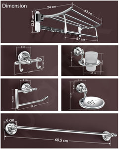 Plantex Bathroom Set - Stainless Steel Folding Towel Rack with 304 Grade Skyllo Bathroom Accessories Set of 5 - Towel Rod/Napkin Ring/Tumbler Holder/Soap Holder/Robe Hook - Combo (Chrome)-4