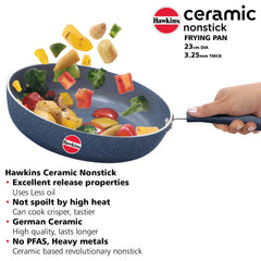 Hawkins Ceramic Nonstick Frying Pan, 23 cm Diameter, Induction Fry Pan, Granite Omlette Egg Pan, Fish Pan, Blue (ICF23)